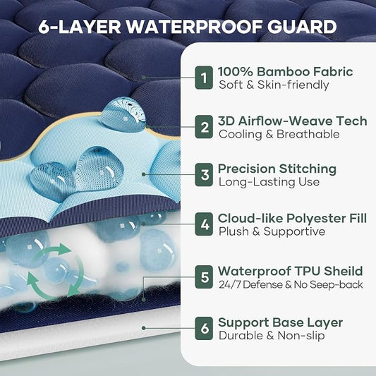 OhGeni 100% Waterproof Mattress Protector, Twin Size Mattress Pad, Fits 6"-20" - Image 2