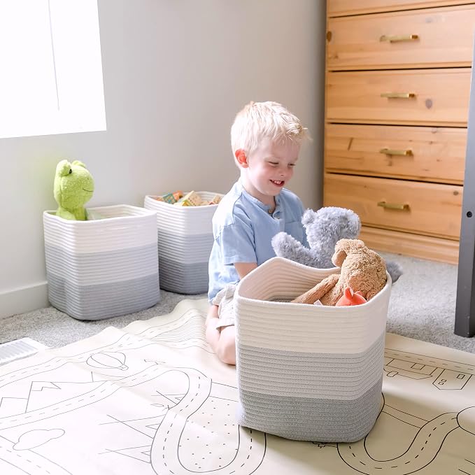 NaturalCozy Storage Cubes 11 Inch Cotton Rope Woven Baskets - Image 4