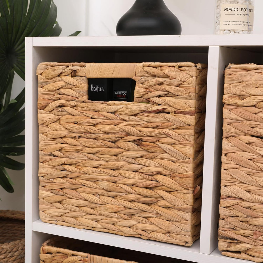 11x11in Storage Baskets 4 Pcs Water Hyacinth Basket,Handwoven Storage Cubes
