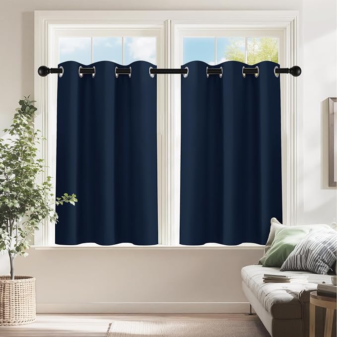 PONY DANCE Navy Blue Blackout Short Curtains by PONYDANCE