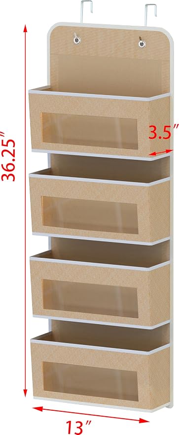 Simple Houseware 4 Clear Window Pocket Over Closet Door Storage Hanging - Image 2