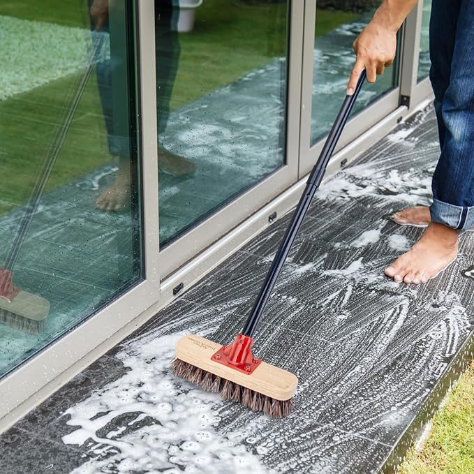 Deck Brush with Long Handle, Bathroom Cleaning, Outdoor Floor Scrubber - Image 5