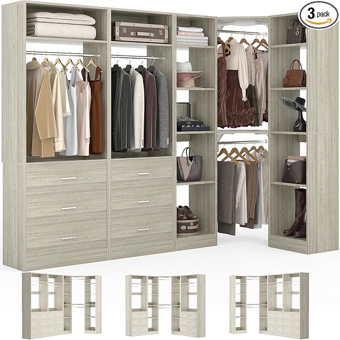 Corner Closet System with 6 Drawers, Closet Organizer System with 14 Shelves & by Besiost