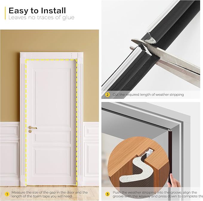 Ravinte Weather Stripping Door Seal Strip Soundproof "Q" Foam Weather Stripping - Image 5