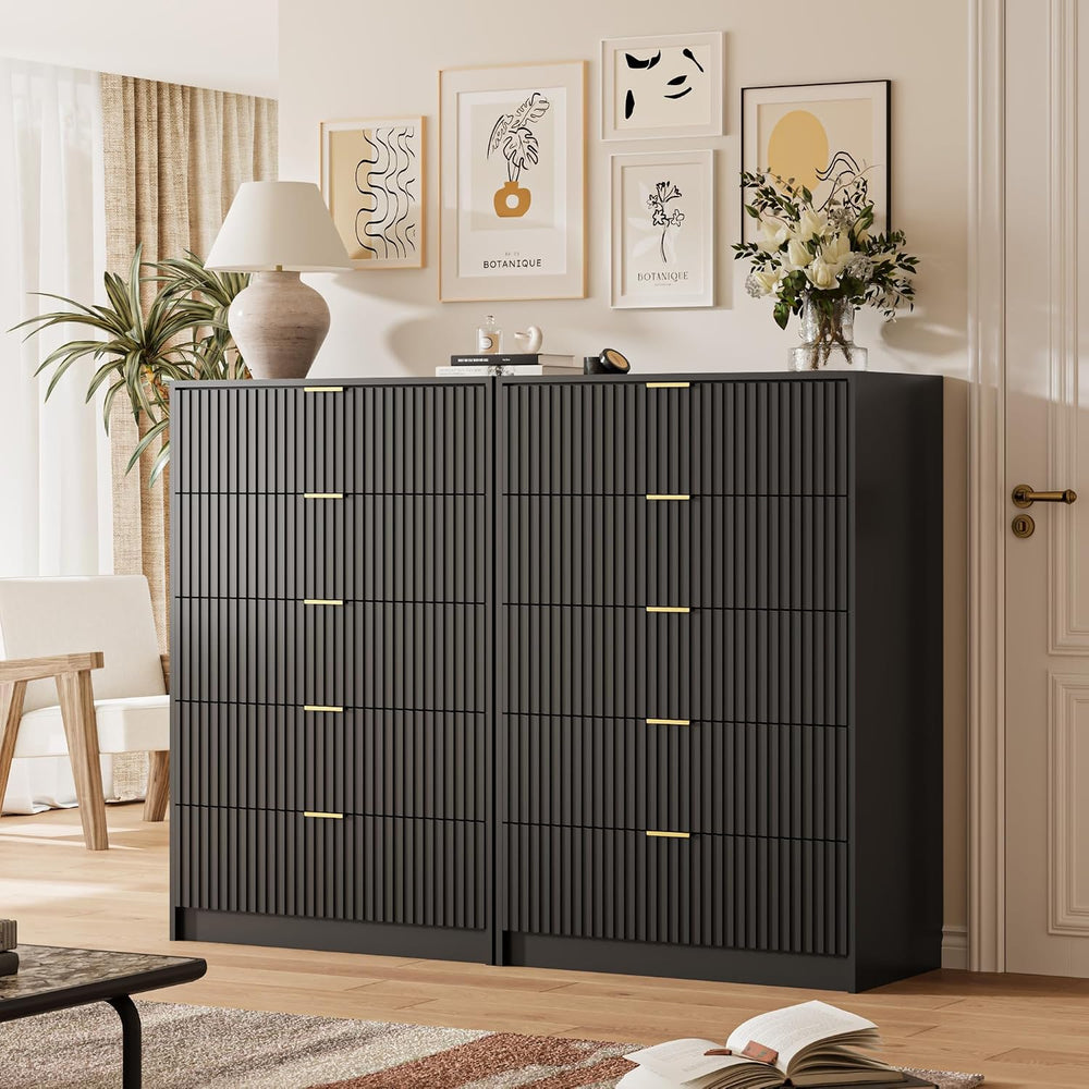 MAISONARIA 5 Drawer Dresser for Bedroom, Tall Dresser Chest of Drawers with G...
