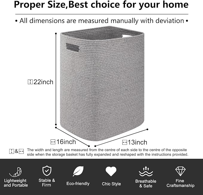 OIAHOMY Laundry Hamper, Laundry Basket，Rectangle Cotton Storage Basket - Image 3