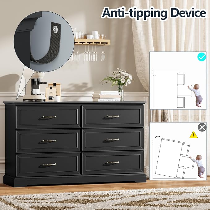 6 Drawer Dresser for Bedroom, Rustic Farmhouse Dresser - Image 6