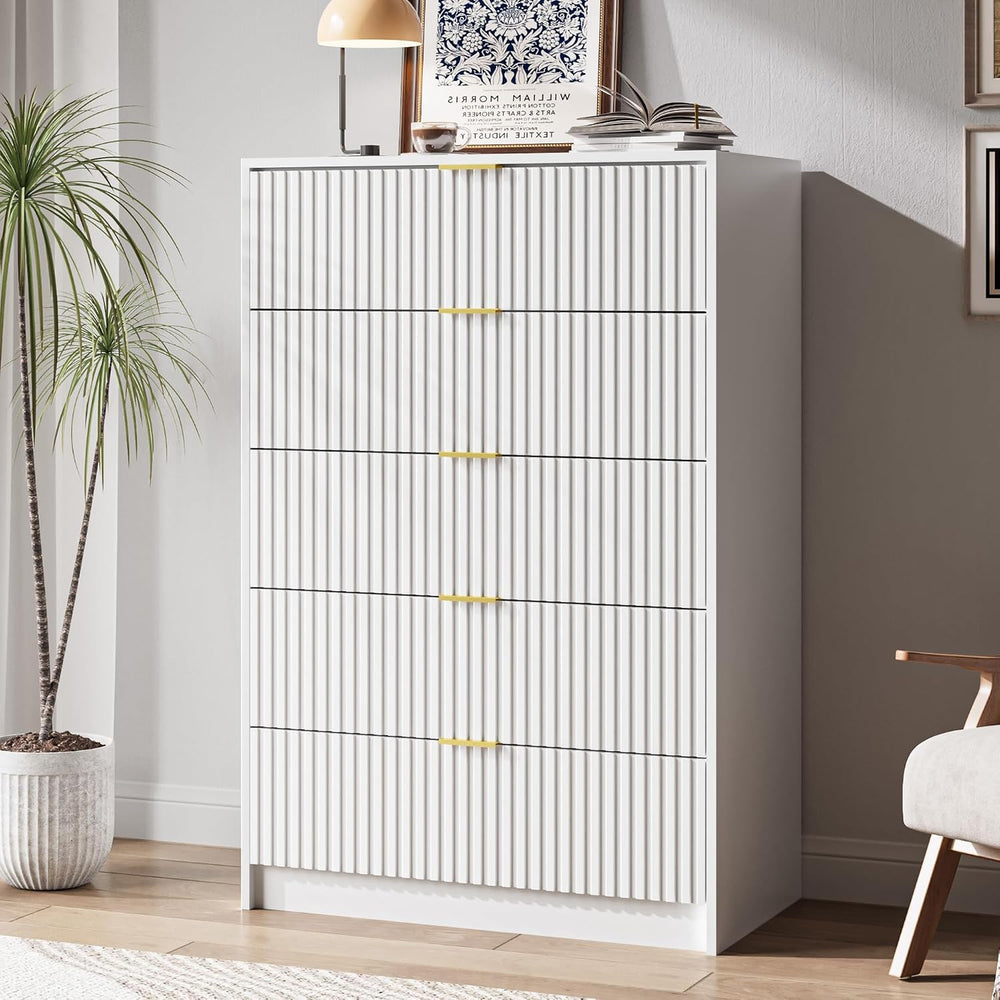MAISONARIA 5 Drawer Dresser for Bedroom, Tall Dresser Chest of Drawers with G...