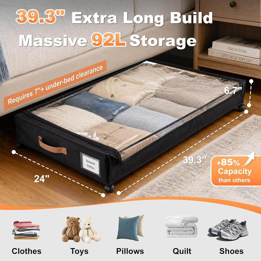 92L Extra Large Under Bed Storage with Wheels, 39.4" Extra Long Storage Box