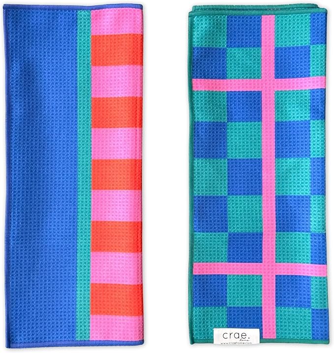 2 Double Sided Microfiber Hand Towels, 17x27 Inches Waffle Design Kitchen by CraeHome