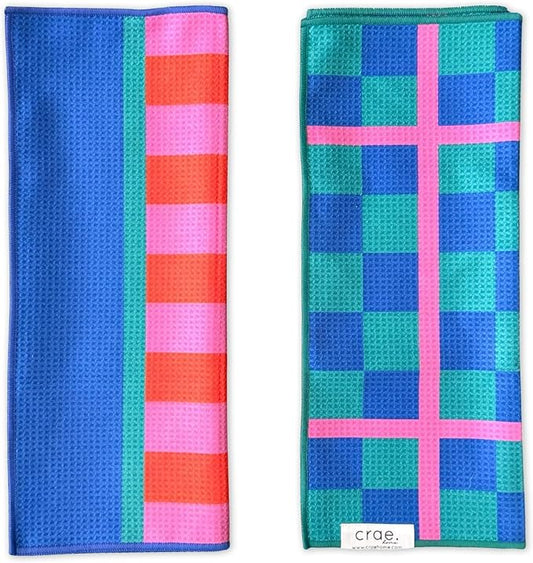 2 Double Sided Microfiber Hand Towels, 17x27 Inches Waffle Design Kitchen by CraeHome