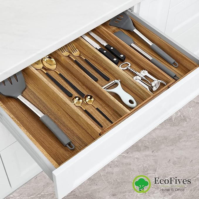 Luxury Acacia Silverware Organizer -Kitchen Drawer Organizer - Image 2