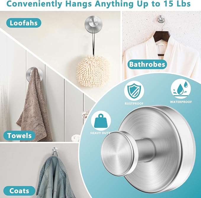 Suction Cup Hooks for Shower, Removable No Drill Towel Hooks, Upgraded 15 lbs - Image 5