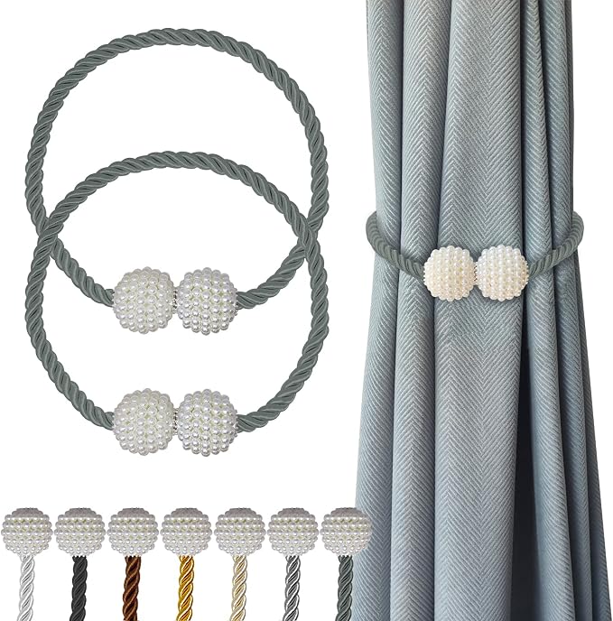 Hion Magnetic Curtain Tiebacks Gray Blue 2pcs, Curtain Tiebacks Buckles by Hion