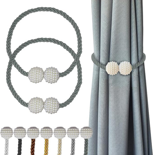 Hion Magnetic Curtain Tiebacks Gray Blue 2pcs, Curtain Tiebacks Buckles by Hion