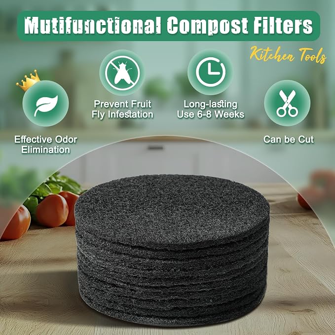 7.25 Inch Charcoal Filters for 10 Pack Kitchen Countertop Compost Bins - Image 3
