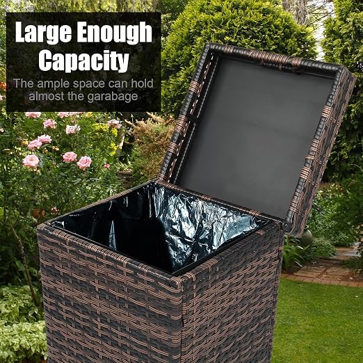 VINGLI Wicker Patio Trash Can, 27 Gallon Rattan Trash Can - Image 3