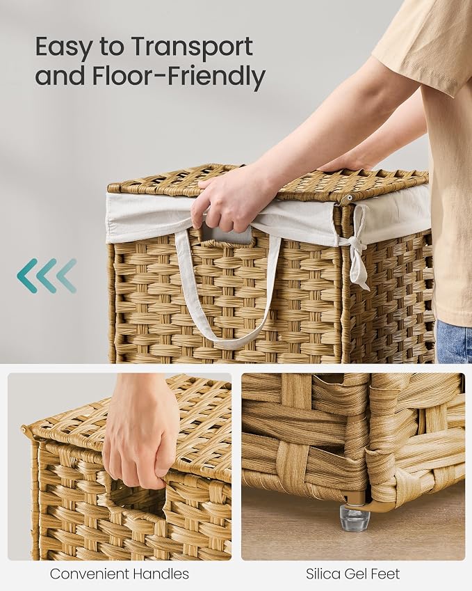 SONGMICS Laundry Hamper with Lid, 9.5 Gallon Synthetic Rattan Clothes Laundry - Image 4