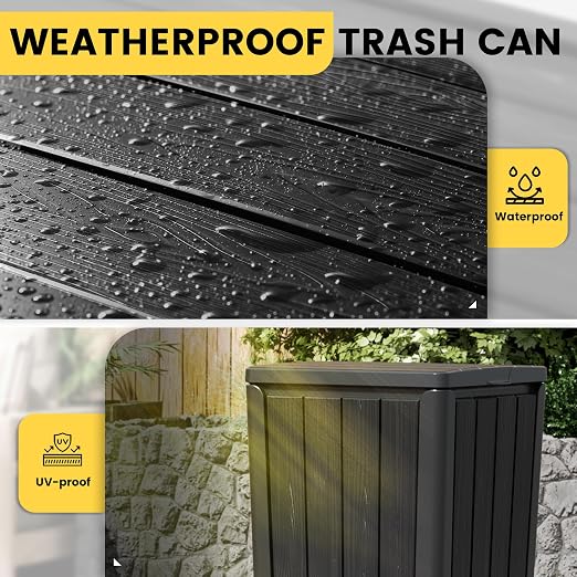 Outdoor Trash Can with Lid, Waterproof Resin Garbage Can with Tiered Lid - Image 5