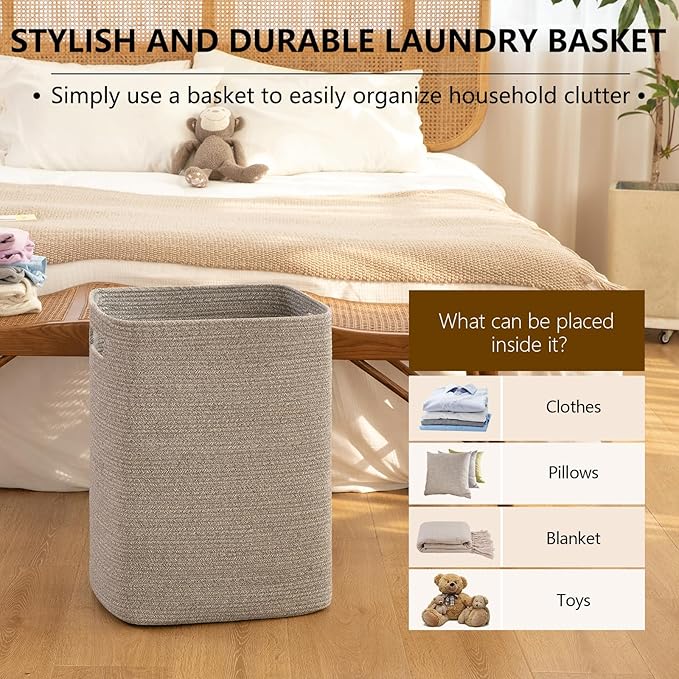 OIAHOMY Laundry Hamper, Laundry Basket，Rectangle Cotton Storage Basket - Image 5