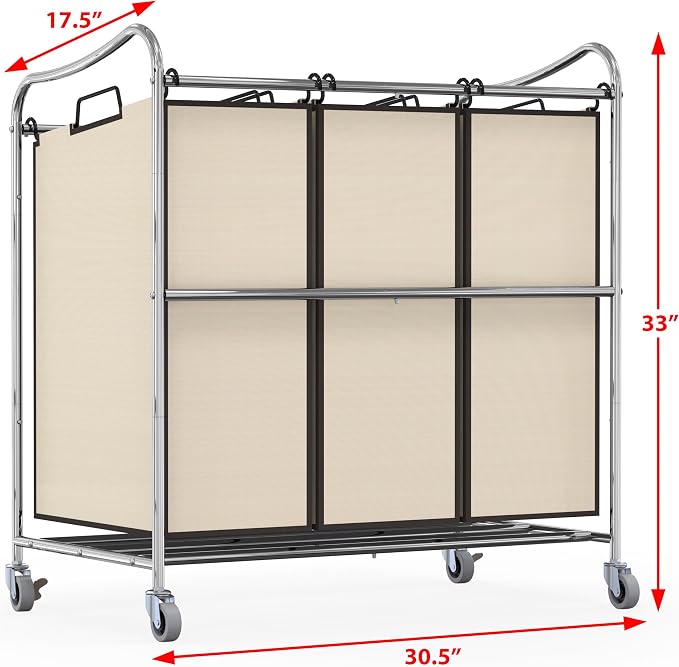 Simple Houseware Heavy-Duty 3-Bag Laundry Sorter Cart - Image 2