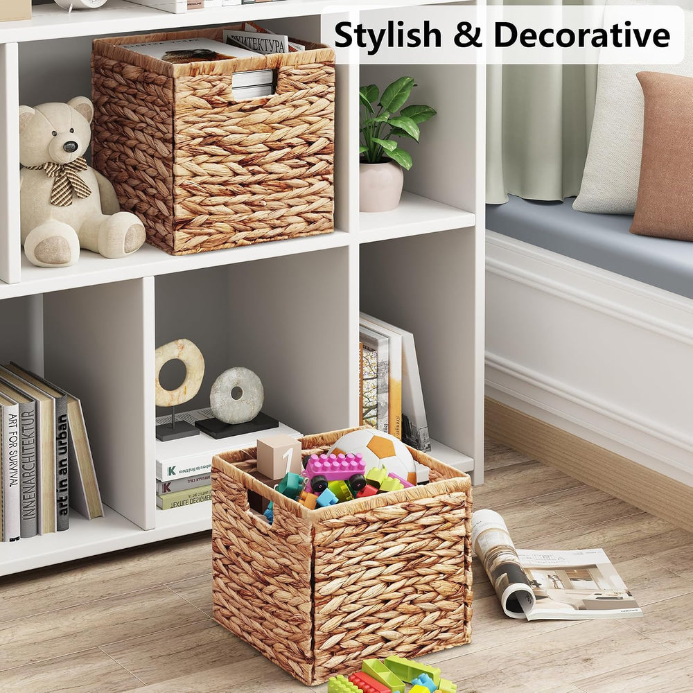 Vagusicc 11x11 Inch Water Hyacinth Storage Baskets Set of 2, Foldable Handwov...