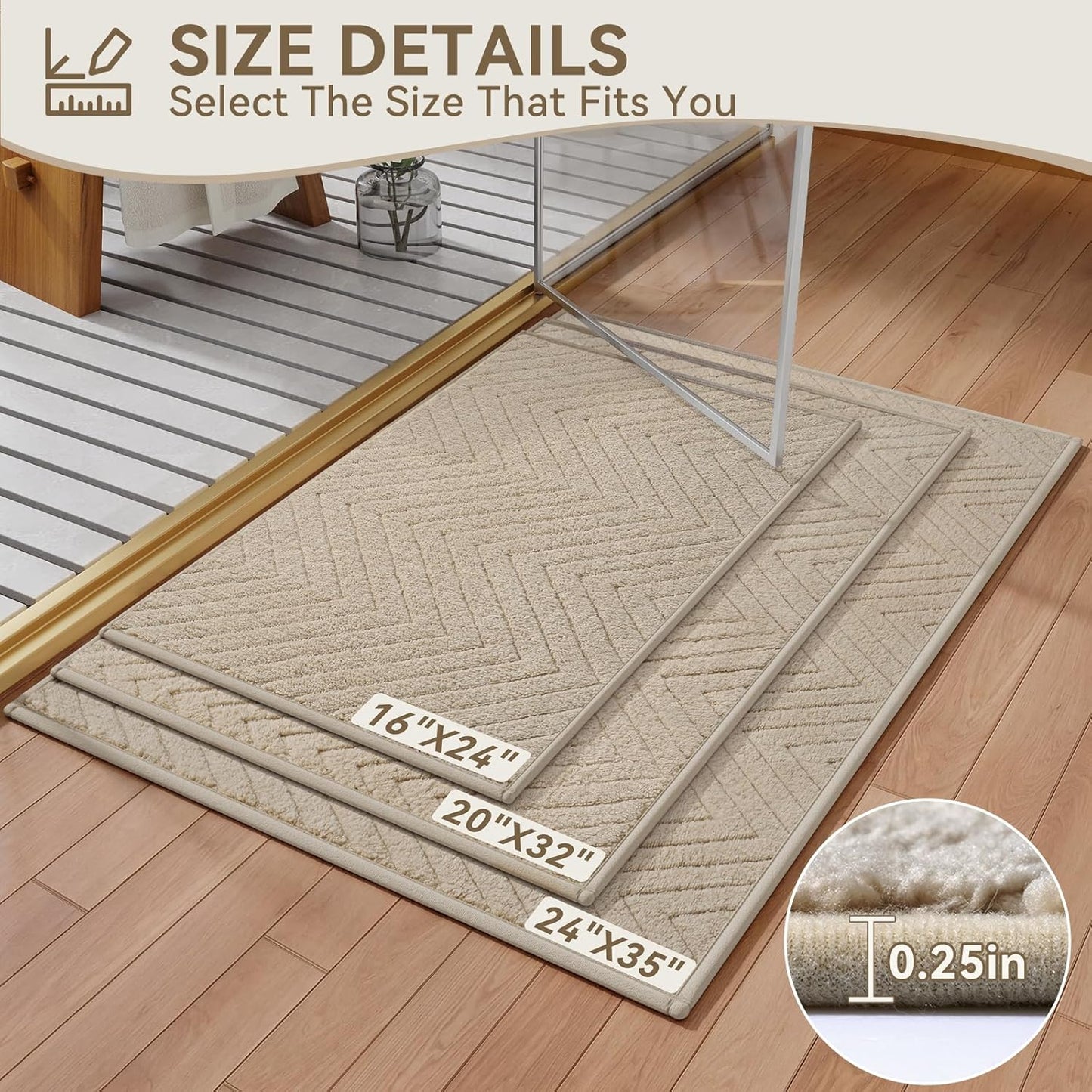 Bathroom Rugs Mat Quick Dry Absorbent Non Slip Bath Mat Bath Mats for Bathtub Mat Bathroom Carpet Fit Under Door Washable Floor Bath Rug Brown 24x36