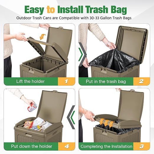Flamaker 30 Gallon Trash Can, Resin Outdoor Garbage Can - Image 3