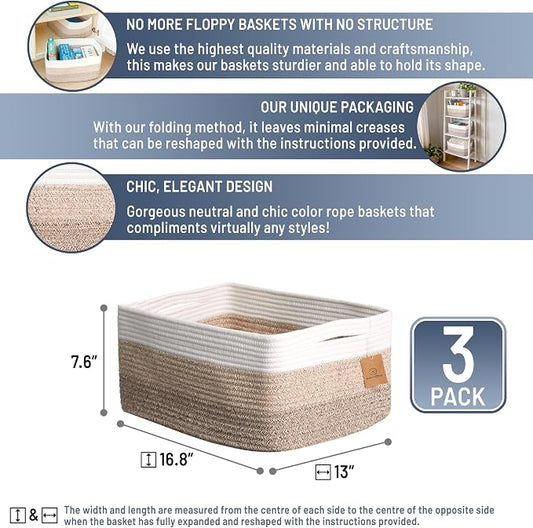 NaturalCozy Storage Baskets 16.8”x13”x7.6” Cotton Rope Woven Baskets - Image 2