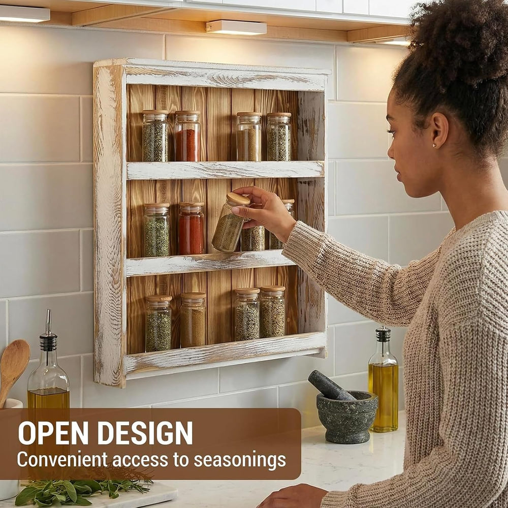 MyGift 3 Tier Spice Rack Wall Mount Rustic Wood Kitchen Shelf