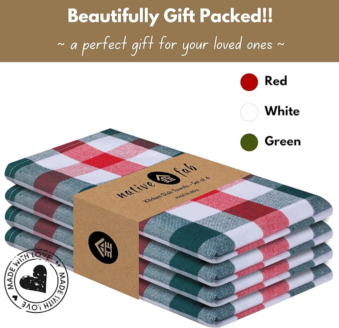 Native Fab Gingham Check Kitchen Towels 4 Pack 16x26 Inches - Image 5