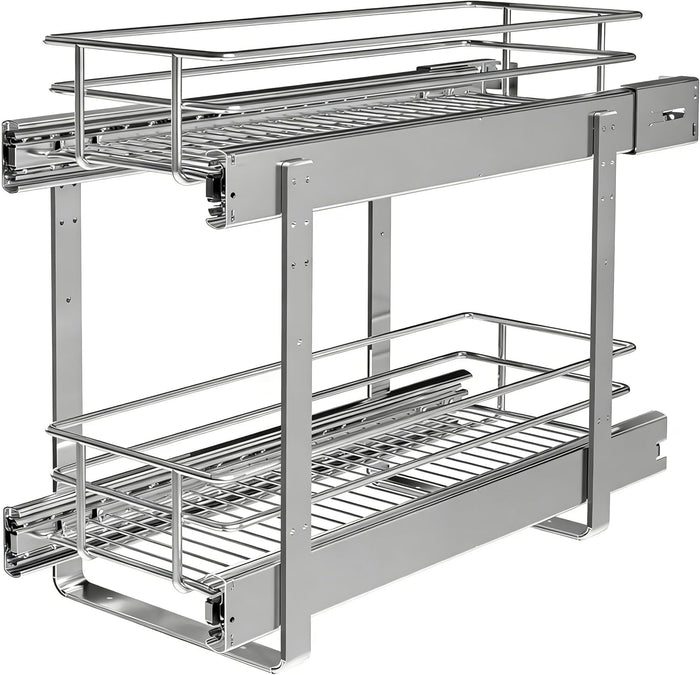 JOWBOOW 2-Tier Narrow Cabinet Pull Out Shelves, 8" W x 22" D, Chrome