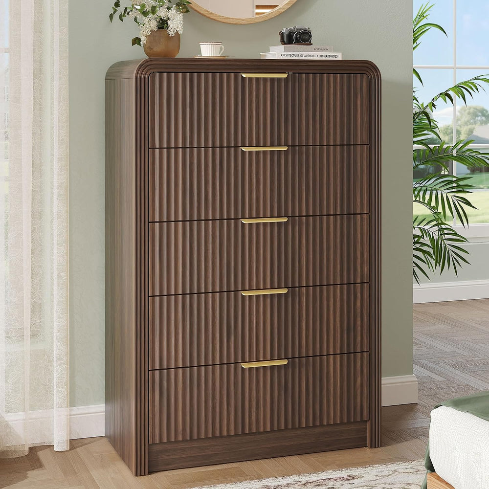 Decofy Fluted 5 Drawers Dresser, 48" Tall Chest of Drawers for Bedroom