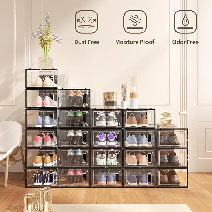 12 Pack Large Shoe Organizer Storage Boxes - Image 2