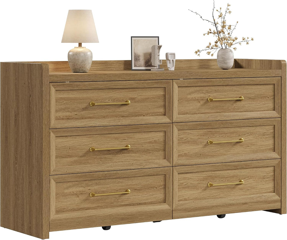 SICOTAS 6 Drawer Dresser for Bedroom-56.4" Extra-Wide Wood Chest of Drawers