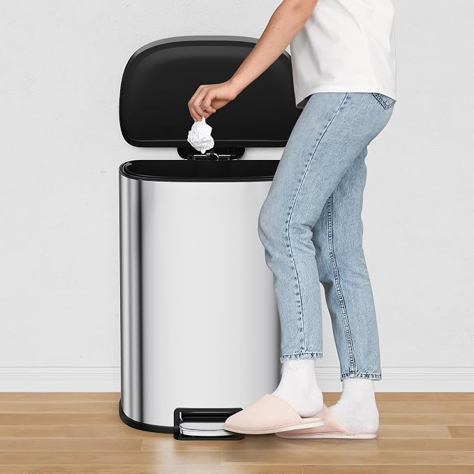 13.2 Gal/50L D-Shape Trash Can, Step-On Stainless Steel Garbage Can, Soft-Close - Image 8