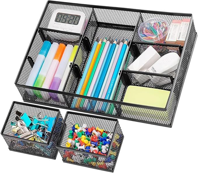 Marbrasse 3 Packs Desk Drawer Organizers, Metal Mesh Dividers Desk Drawer by Marbrasse
