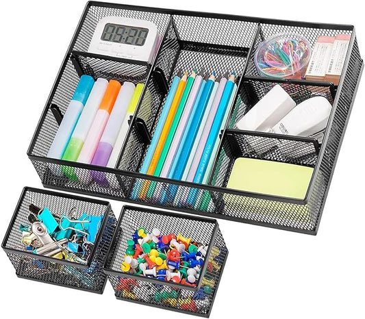 Marbrasse 3 Packs Desk Drawer Organizers, Metal Mesh Dividers Desk Drawer by Marbrasse