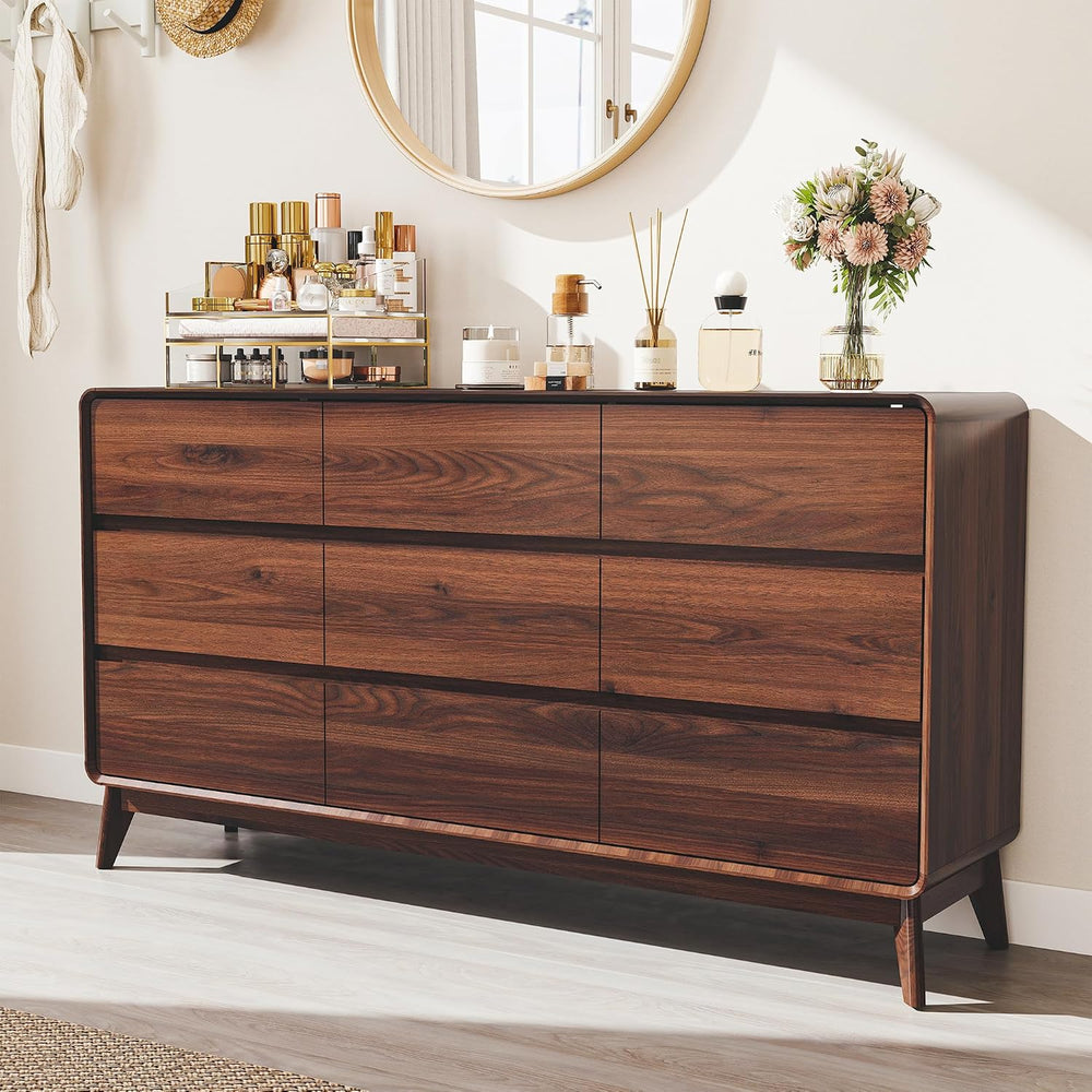 9 Drawer Mid Century Modern Dresser for Bedroom Chest of Drawers for Closet