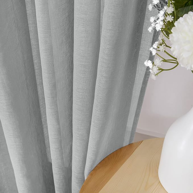 Tollpiz Short Sheer Curtains Linen Textured Bedroom Curtain Sheers Light - Image 3