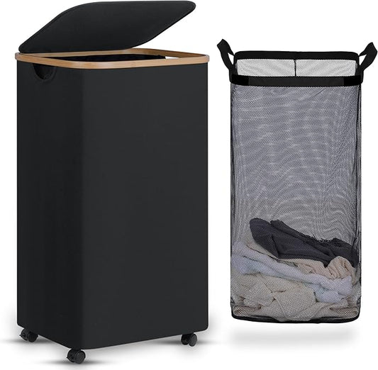 efluky Laundry Basket with Wheels, Tall Rolling Laundry Hamper with Lid and by efluky