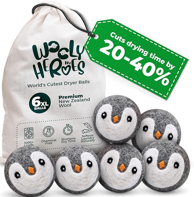 No More Dryer Sheets! Reusable Wool Dryer Balls XL 6-Pack by WOOLYHEROES