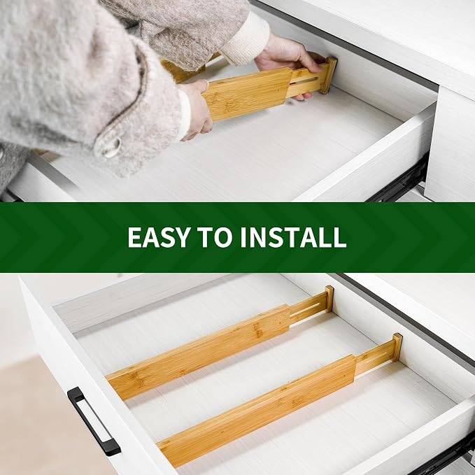 VaeFae Adjustable Bamboo Drawer Dividers, Expandable Drawer Organizer - Image 5