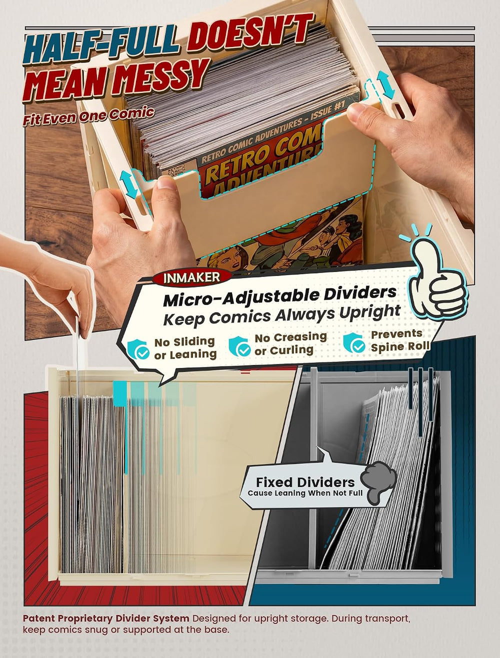 INMAKER Comic Book Storage Box, Holds Up to 150 Comics (Warm White)