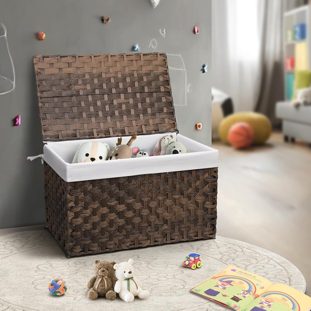 Large Wicker Storage Basket with Lid, 27.7 Gallon (105L), Brown