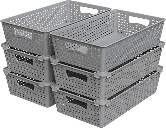 Simple Houseware Stackable Plastic Woven Basket Organizer, 6 Pack, 14.5" x 8.5" by SimpleHouseware