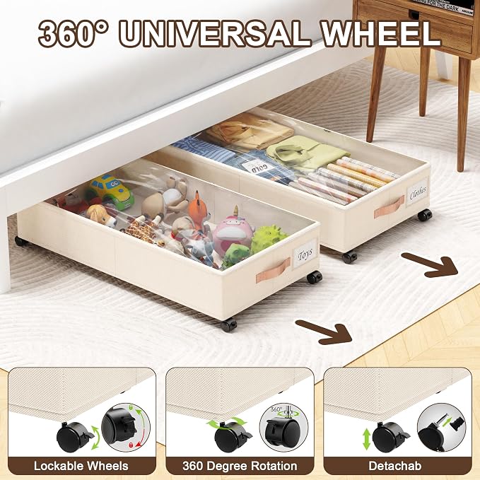 Under Bed Storage with Wheels, XXL 65L Under the bed storage Organizer Bins - Image 4