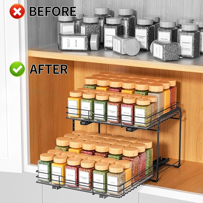 RCHYFEED Spice Rack Organizer for Cabinet, 2 Tier Slide out Spice Organization - Image 2