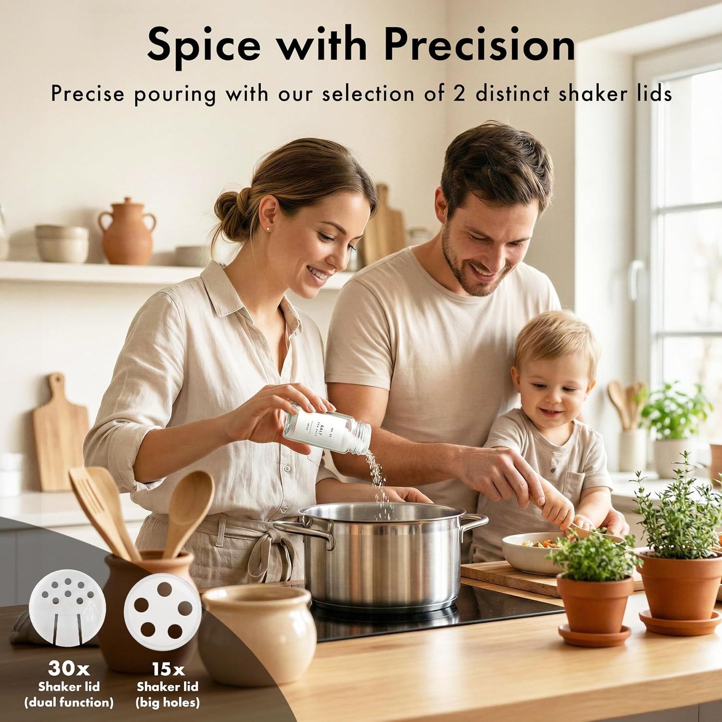 Glass Spice Jars with Label, 36x Bamboo Wooden Lids - White Labels | Airtight Lids keep spices fresh, Kitchen Spice Drawer Organizer, 4oz Seasoning Containers incl. Funnel, Brush & 240 Labels