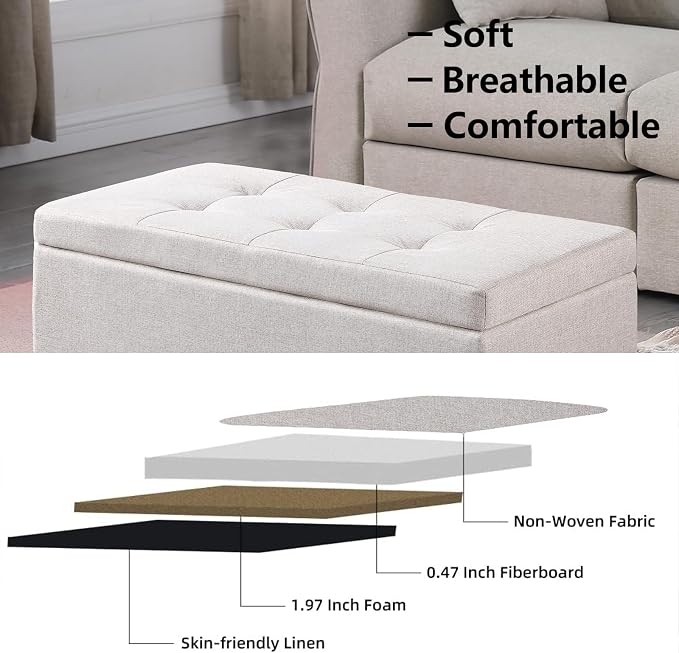Storage Ottoman Bench with 2.56-inch Thick Seat, 31.5 inch Nesting Ottoman Set - Image 6